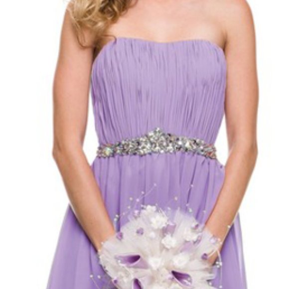NEW SLEEVELESS STRAPLESS A-LINE POLYESTER GOWN WITH EMBROIDERED WAISTLINE JT 747 - Picture 8 of 9